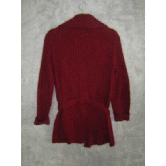 Vintage Donnkenny Burgundy Belted Shawl Collar Cardigan Sweater L Korea Festive - Picture 2 of 6